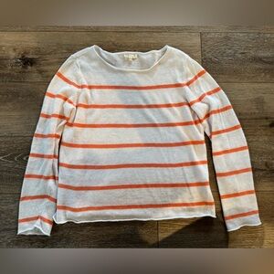 Eileen Fisher Linen Stripe Long Sleeve Top Orange Lightweight Sweater Size M